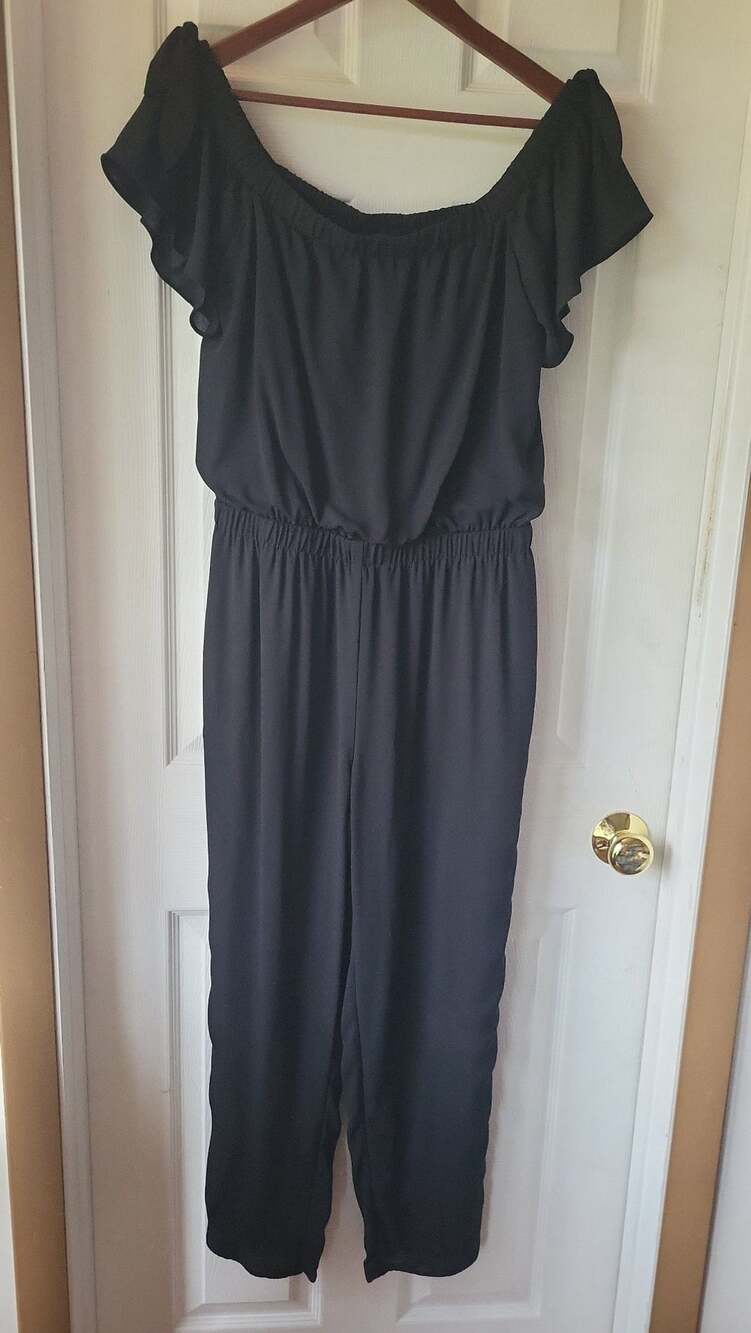 Express Women's Off-the-Shoulder Ruffle Sleeve Black Jumpsuit